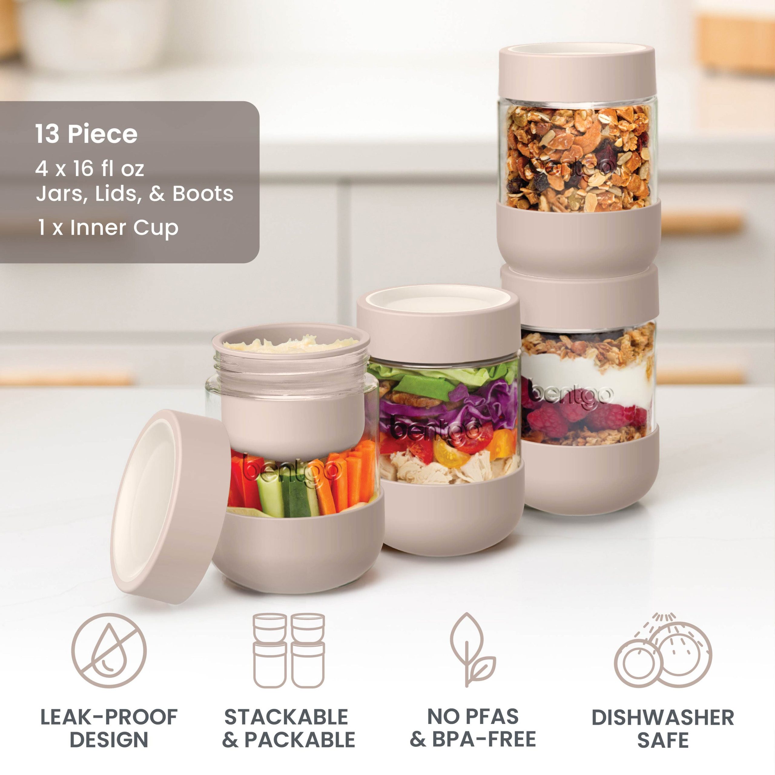 Bentgo Leak-Proof Glass Food Jars. Boots. & Inner Cup (16 fl oz Jars) - Image 3